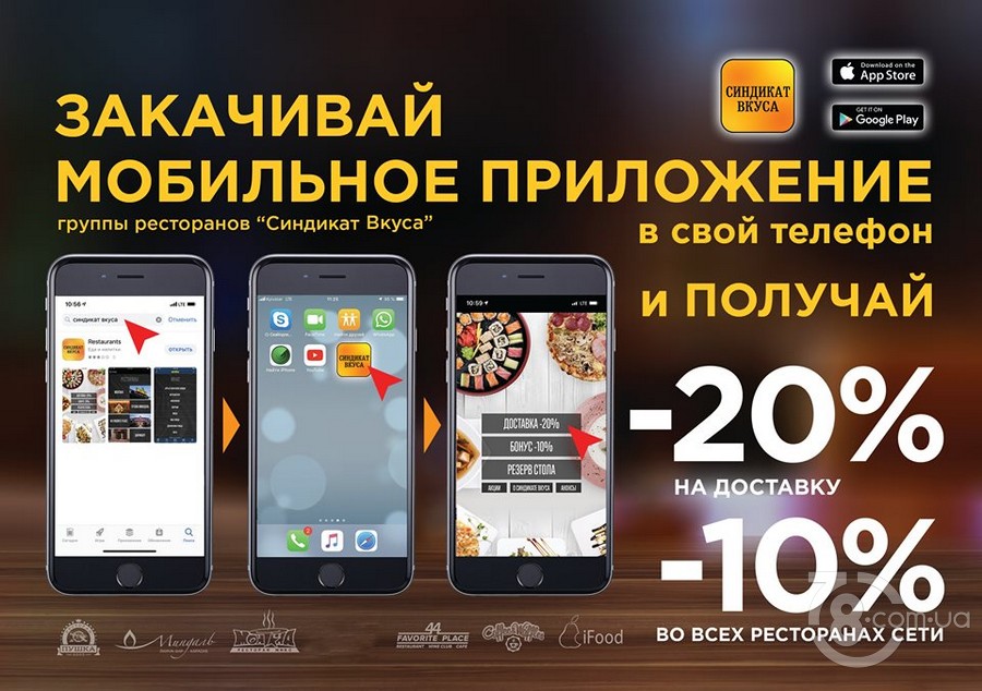 Дарим 100 грн при первом заказе через Мобильное приложение «Синдикат вкуса» 